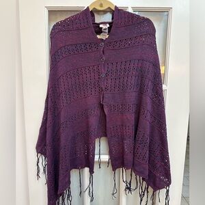 LuLaRoe Purple Mimi Fringe Knit Button Poncho Shall Cardigan Size O/S Fits All
